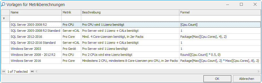 Vorlagen für die Metrikberechnung