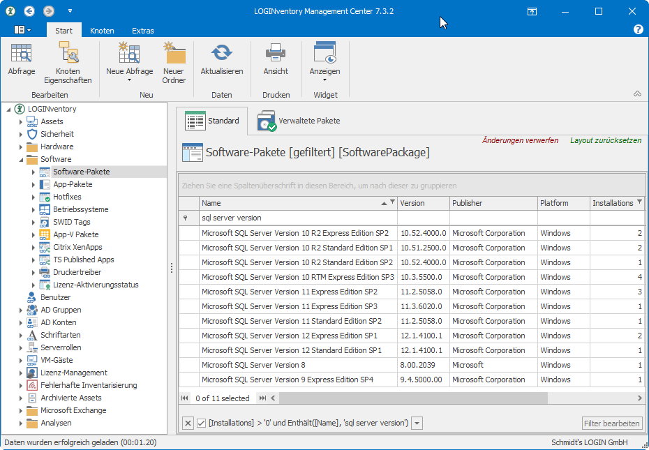 Ermitteln von SQL Server Version und Edition mit LOGINventory