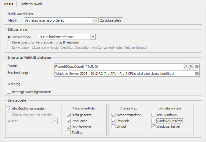 Einstellungen der Produkt Konfiguration für Windows Server 2008- 2012