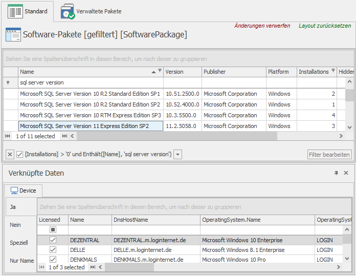 widgetrealteddata Verknüpfte Daten zur Auswahl eines Software-Pakets