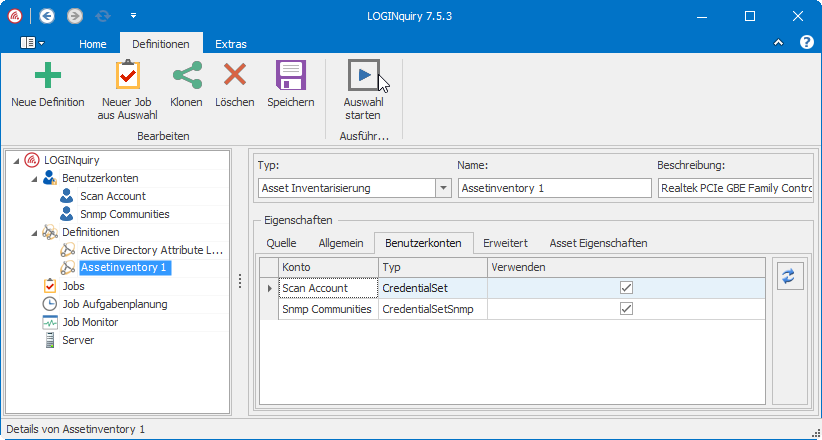 Asset Inventory starten Asset Inventory starten