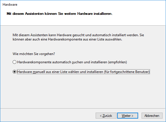 Hardware manuell auswählen