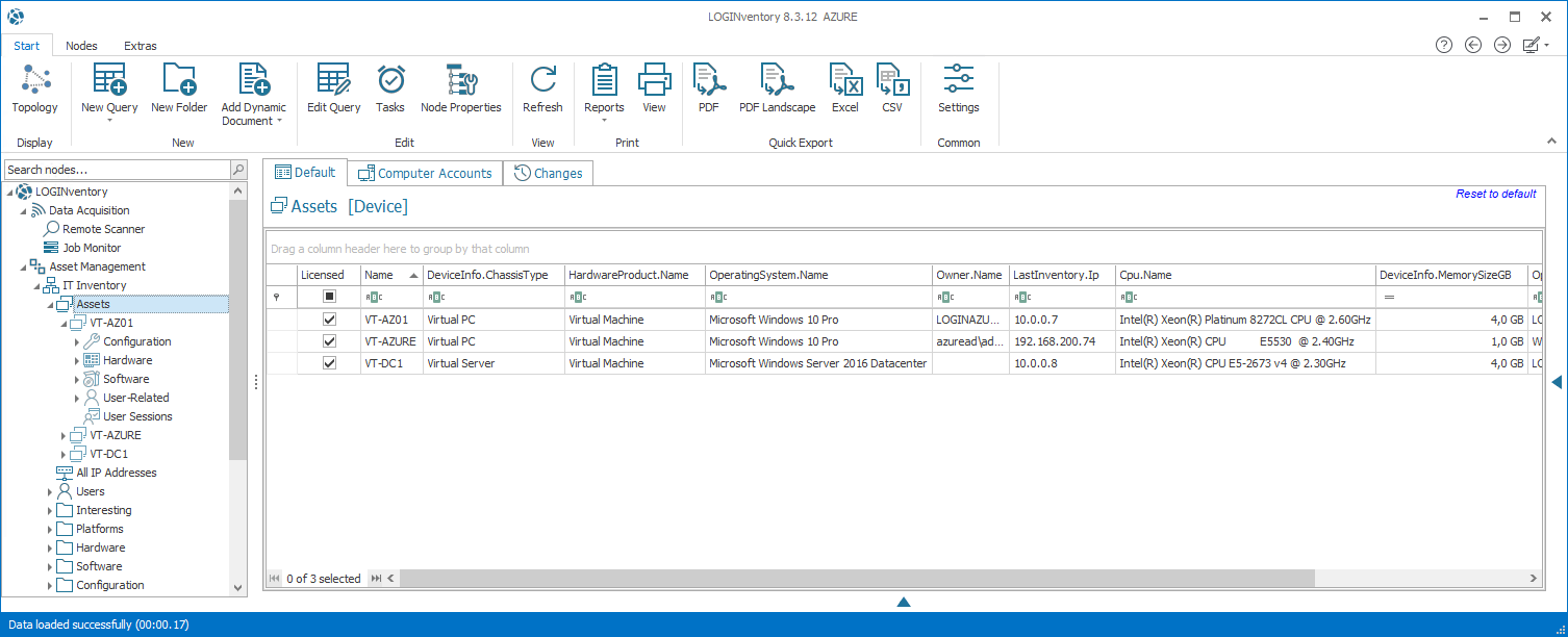Auswertung der Azure-Scan-Daten in on-premises-Umgebung mit LOGINventory