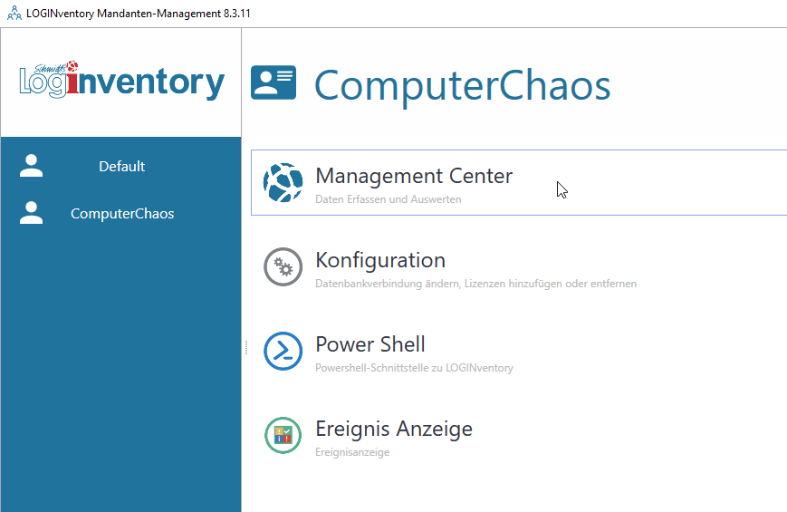 LOGINventory im Kontext des neuen Mandanten starten