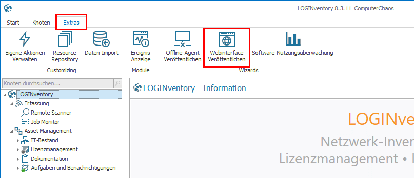 Veröffentlichung des Webinterface