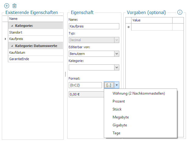 Festlegen der Formatierung