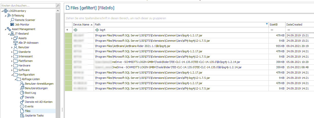 Log4j File Suche Ergebnisse