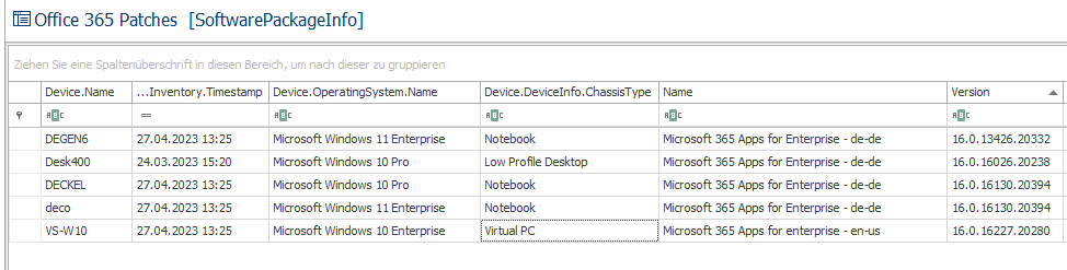 LOGINventory Auswertung: Microsoft 365 Apps Patch Stand