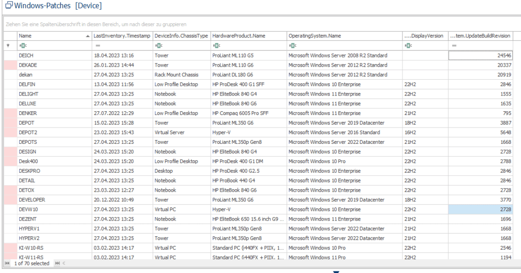 LOGINventory Auswertung DisplayVersion UpdateBuildRevision