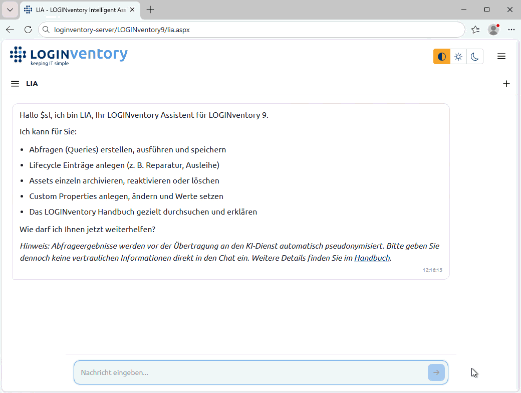 KI Interaktion mit LOGINventory